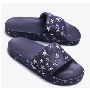 Tory Burch leather navy blue star slides